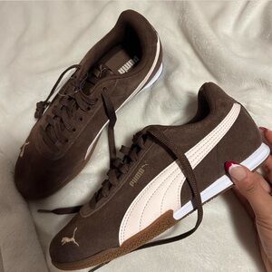 Puma brown and pink Speedcat Suede Sneakers